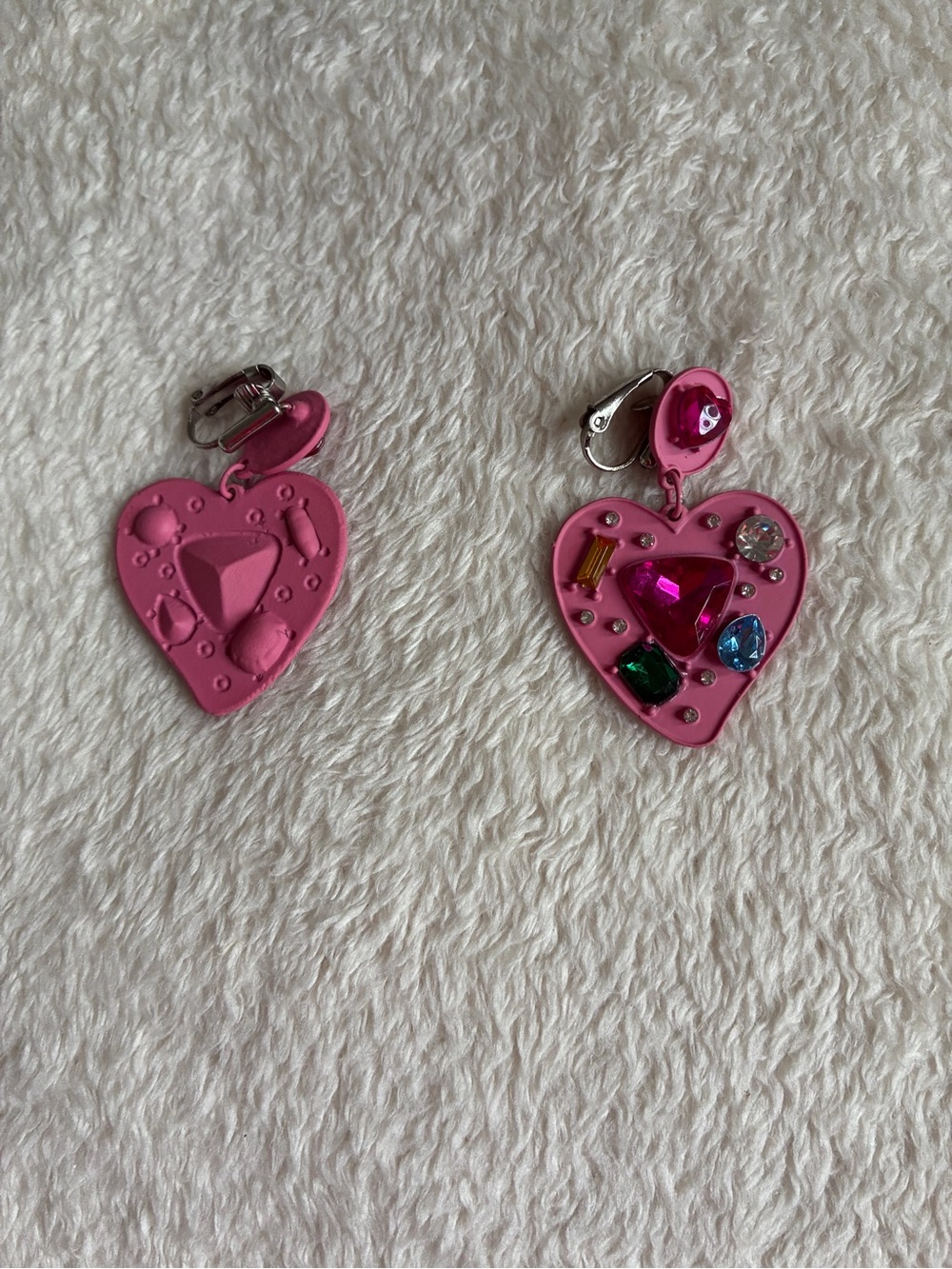 Pink Heart Clip-On Earrings with Gem Accents